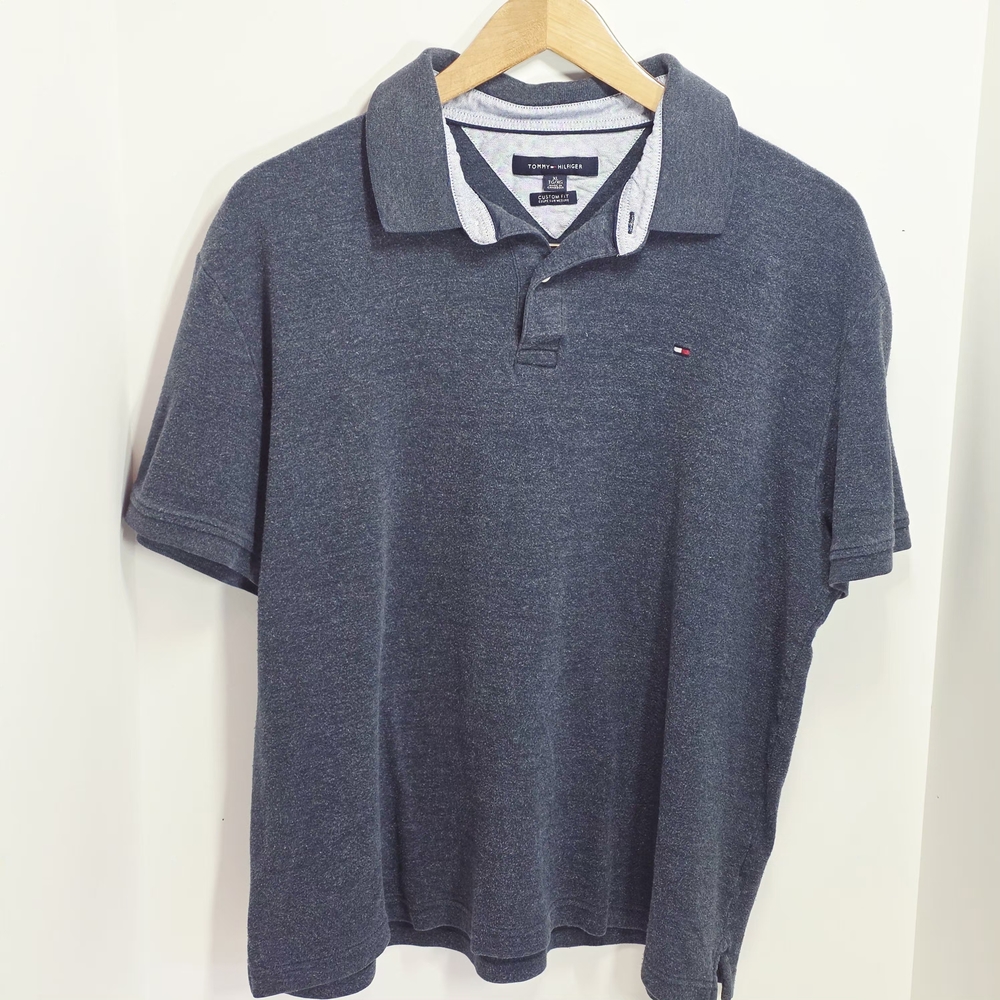 Tommy Hilfiger Polo Shirt Mens XL Extra Large Custom Fit Short Sleeve Gray